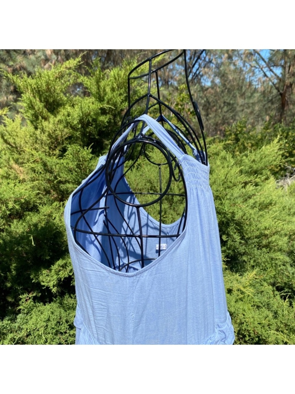 Sleeveless Light Blue Tiered Midi Dress with Tie Neck - Picture 7 of 11